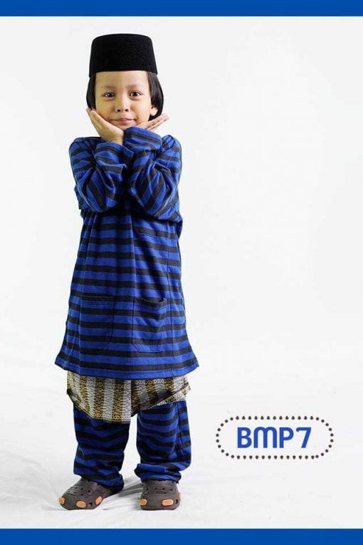 Baju Melayu Kain TShirt Biru Belang Hitam