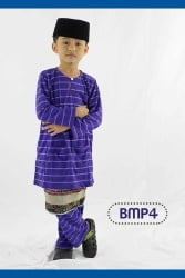 Baju Melayu Kain TShirt Biru Belang Kelabu