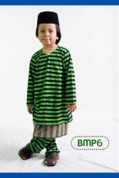 Baju Melayu Kain TShirt Hijau Belang Hitam